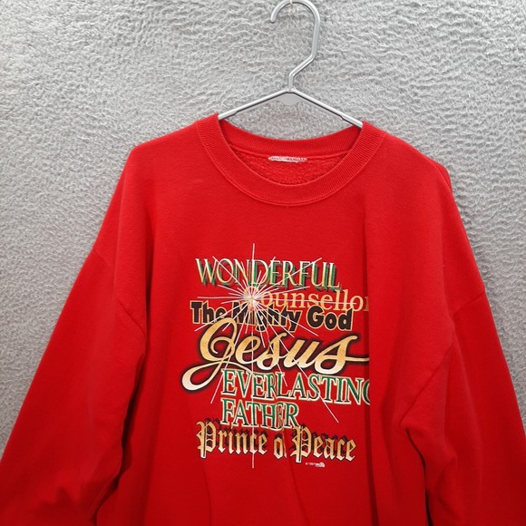 Vintage Jesus Sweatshirt Adult Extra Large Red Crewneck Religious 1990s Y2K - Picture 5 of 6